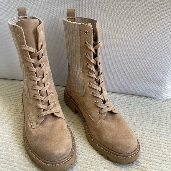 Sam Edelman Lydell Lug-Sole Suede & Knit Combat Boots - Picture 4 of 4